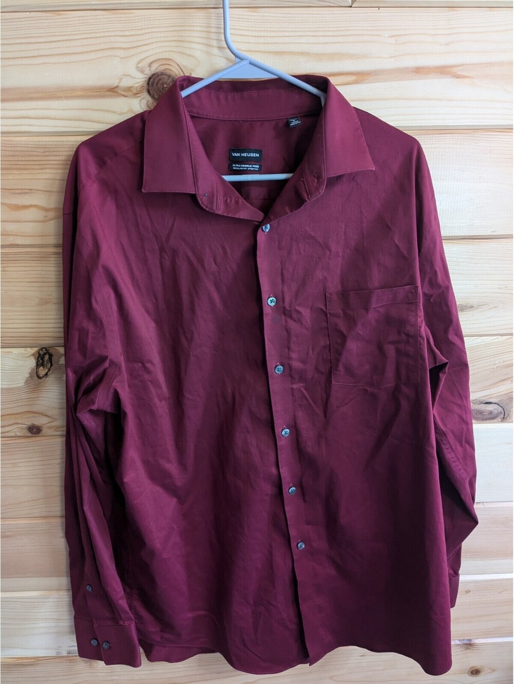 Van Heusen Men's XL Burgundy Solid Regular Fit Stretch Shirt
